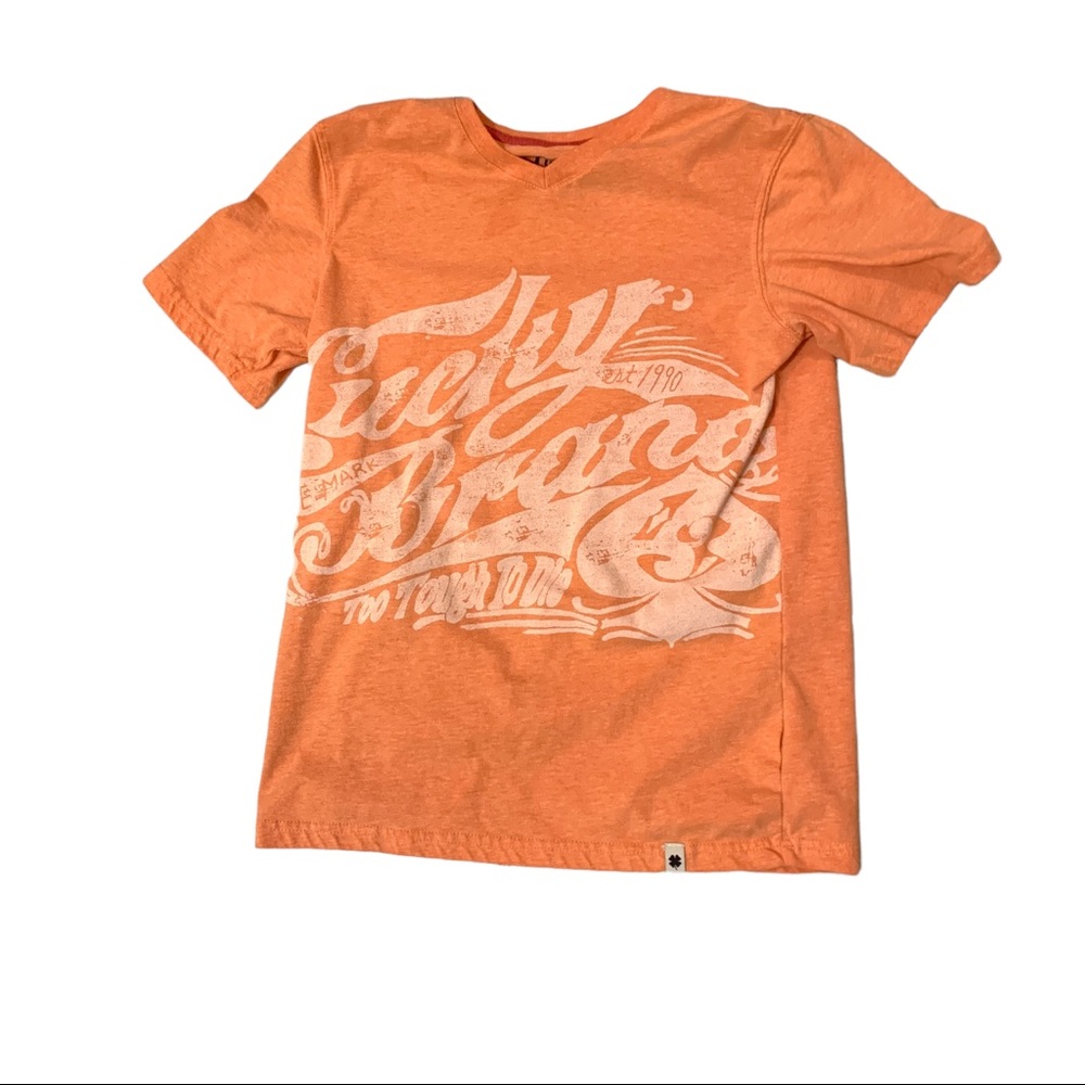 Lucky Brand Boys Shirt T-Shirt Size Medium Teen Orange Graphic.